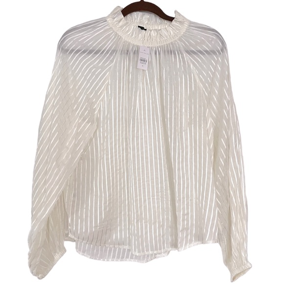 NWT Ann Taylor High Neck White Chiffon Spring 2020 Blouse, Size Medium - Picture 1 of 5